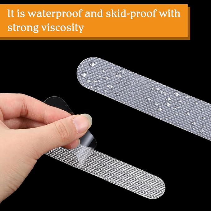 20 PCS Bathtub Shower Non Slip Stickers, Clear Long-Strip Adhesive Anti Slip Shower Strips with Scraper, Bathtub Peel-and-Stick Safety Decals for Bath Tubs Floors Pools Stairs Ladders