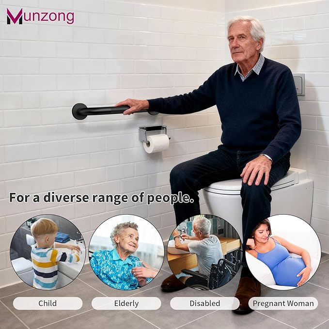 12 Inch Anti Slip Shower Grab Bar, Munzong Oil Rubbed Black Bathroom Grab Bar for Bathtubs and Showers, Knurled Handicap Balance Bar,Safety Hand Rail Support Elderly Senior Assist Bath Handle