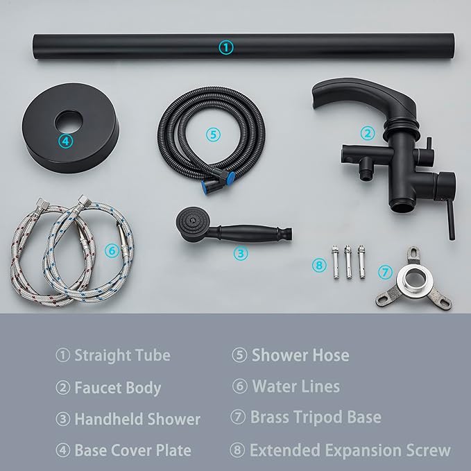 Senlesen Matte Black Bathroom Single Handle Freestanding Bathtub Faucet Floor Mounted Waterfall Tub Filler with Hand Shower Set