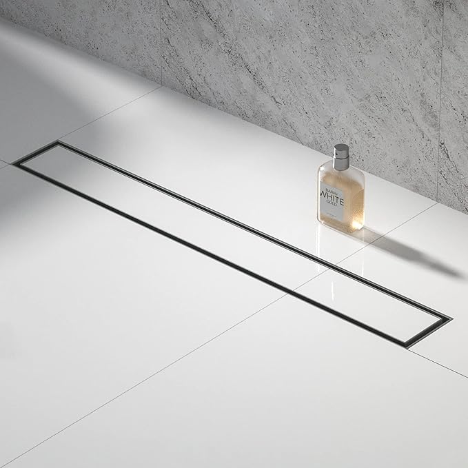 Linear Shower Drain 24", Brushed Floor Drain with Tiled Insert Grate & Hair Strainer, 304 Stainless Steel Bathroom 2-in-1 Tiled in Drain, CUPC Certified (Brushed, 24'')