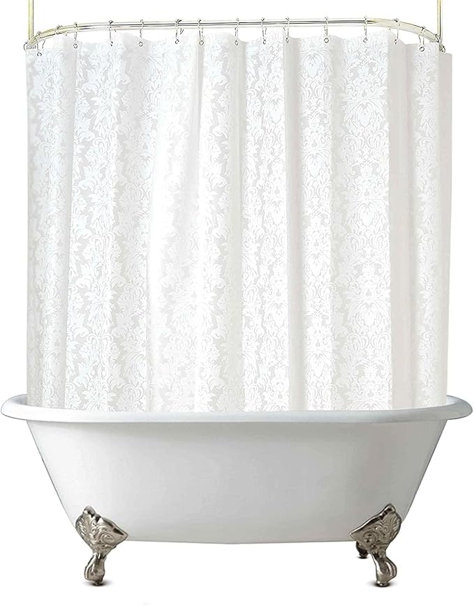 Clawfoot Tub Shower Curtain 180x60 Inch Damask Liner All Warp Around Extra Wide Heavy Duty Vinyl Bath Curtain for Clawfoot Bathroom PEVA Waterproof Liner 36 Metal Hooks Stand Up Tub
