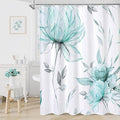 Long Boho Watercolor Floral Shower Curtain 72 x 78, Teal Blue and Grey Ink Painting Style Flower Shower Curtains for Chic Elegant Bathroom, Artistic 78 Inch Long Fabric Shower Curtain