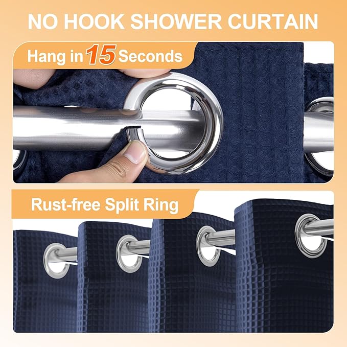 River Dream Hotel Grade No Hooks Needed Shower Curtain with Snap in Liner,Water Repellent, Machine Washable (Navy Blue, 71"x74"(W/Liner))
