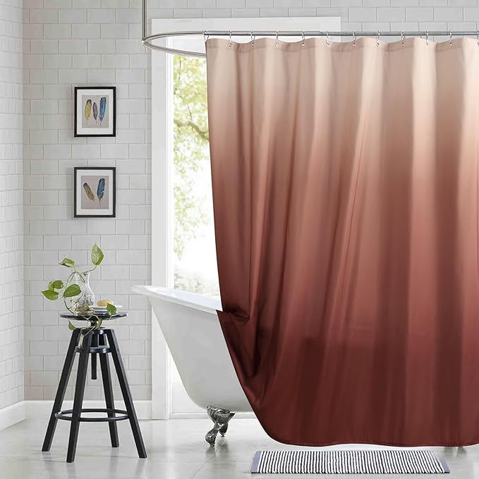 Fabric Shower Curtain, Burgundy Ombre Shower Curtains for Bathroom, Waterproof Bathroom Curtains, 78" W x 72" H