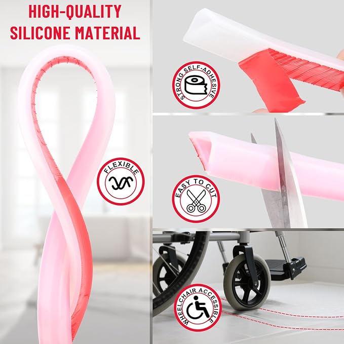 Shower Threshold Water Dam Barrier – 98in Self-Adhesive, Waterproof, Flexible Silicone, Customizable, Easy Install, Prevents Water Leakage & Slipping, Wheelchair Access