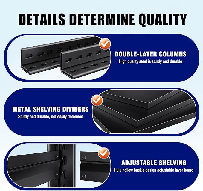71"H-35"W Garage Shelving, 5-Tier heavy duty storage shelves, Adjustable Metal Shelving Unit, Utility Garage Organizer Shelf for Basement, Pantry, Warehouse, 15.7"D x 35.4"W x 71.2"H, Black