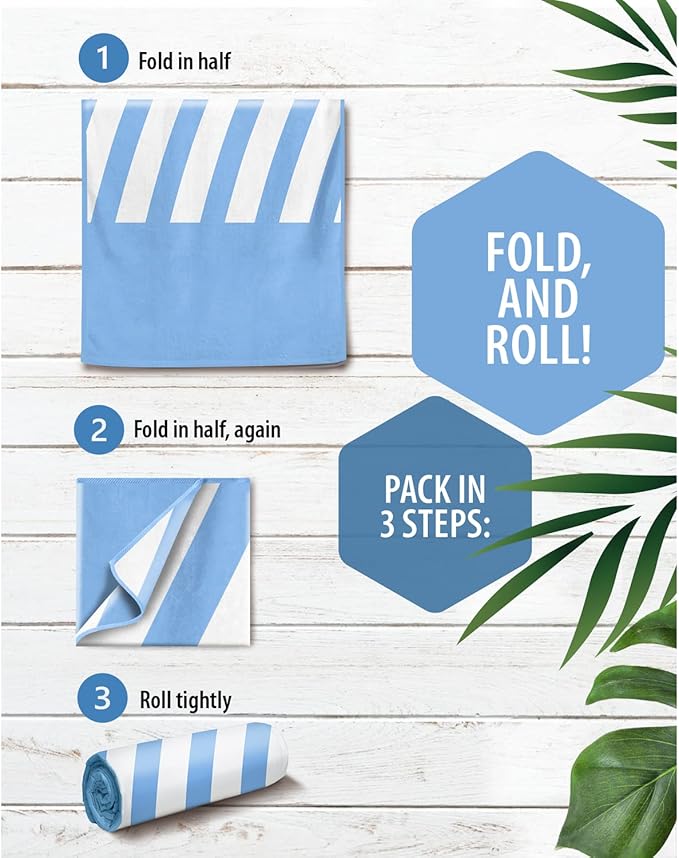 VENTURE 4TH Microfiber Beach Towel: Quick-Dry, Compact, Sand-Free, Absorbent, Sandproof and Lightweight - Perfect for Camping, Beach, and Roadtrips (Sky Blue Stripes Design | 35x78 inches)