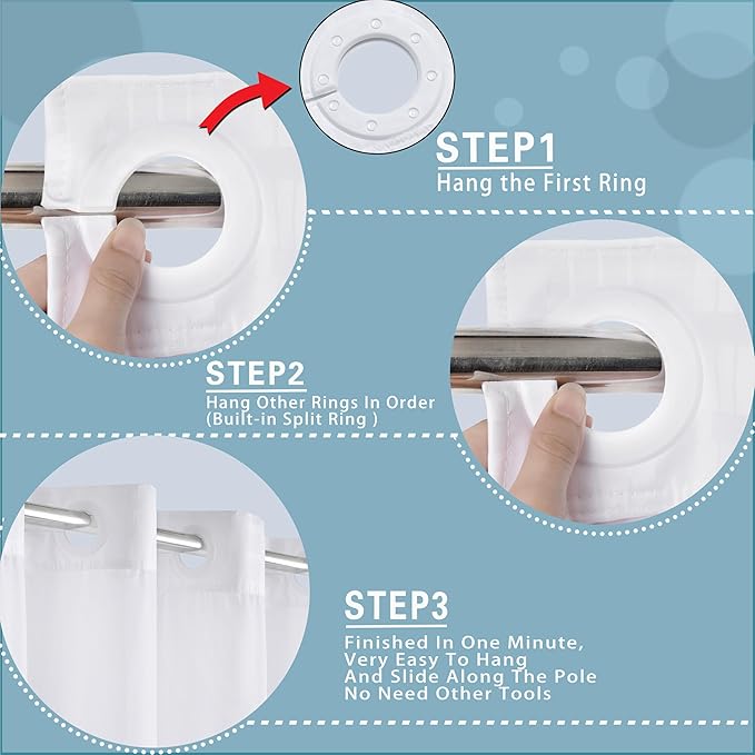 Conbo Mio Stall No Hook Shower Curtain with Snap in Liner Set, Hotel Luxury White Fabric Shower Curtains for Bathroom with See Through Top Window, Washable, Waterproof 54W x 74H