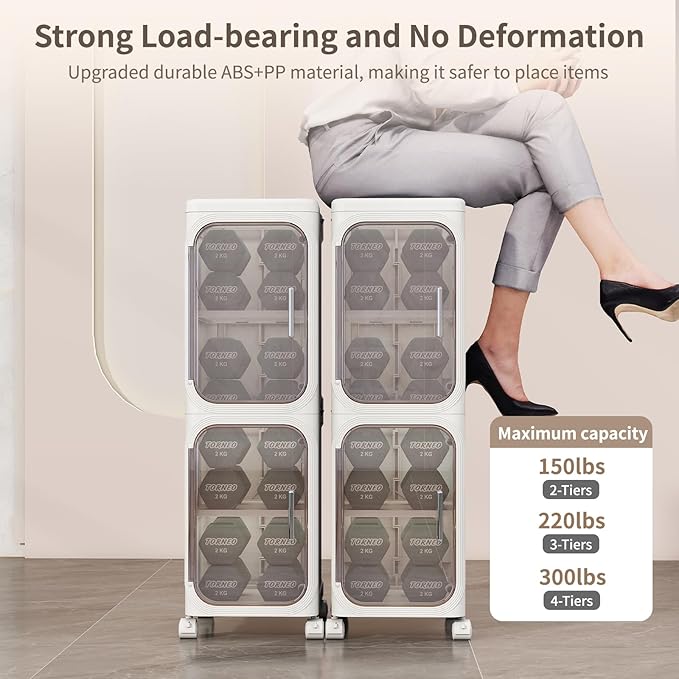 KHNR 2-Tiers Slim Bathroom Storage Cabinet, Foldable Storage Cabinets,Narrow Bathroom Storage,Movable Bathroom Storage Organizer for Small Spaces,Bathroom,Kitchen,Laundry,White