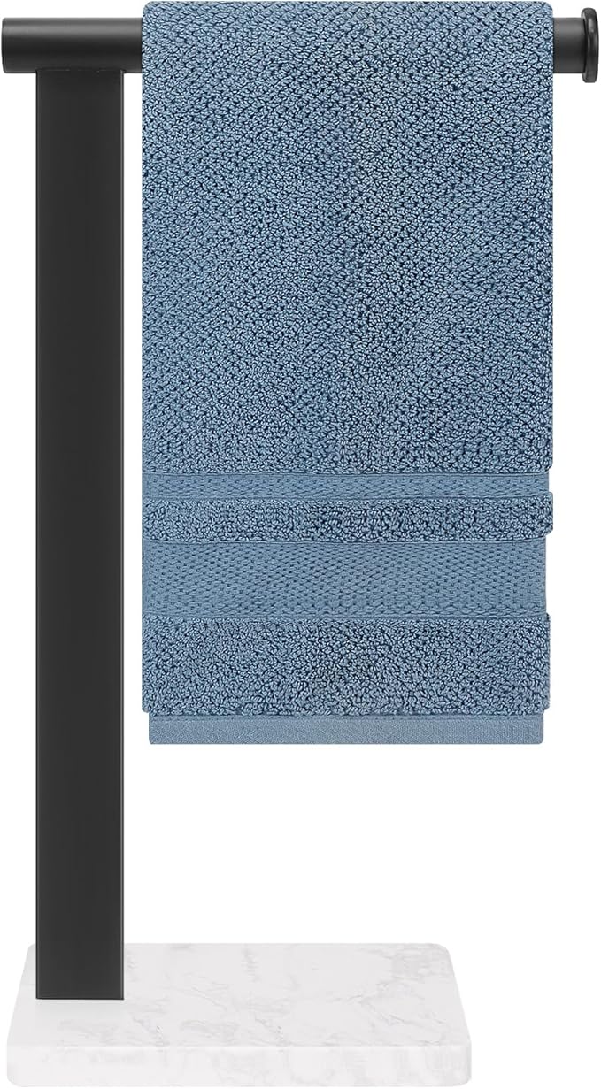 Stainless Steel L-Shaped Hand Towel Holder, SUS304 Bathroom Towel Rack with Thickened Base for Countertop Vanity (Matte Black, Square Base)