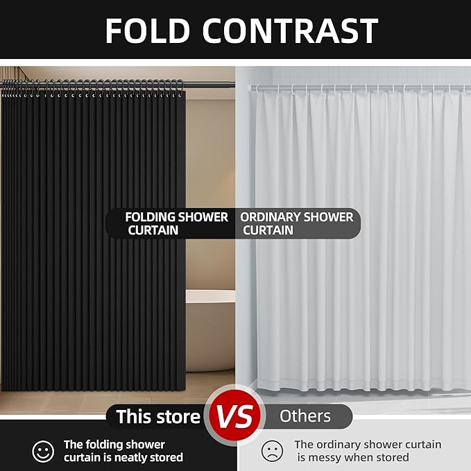 Bathroom Magnetic Folding Shower Curtain, Accordion-Style Shower Curtain, Suitable for Shower Rooms, bathtubs, Hotels or Apartments (Black, W:70*H79.5Inch)