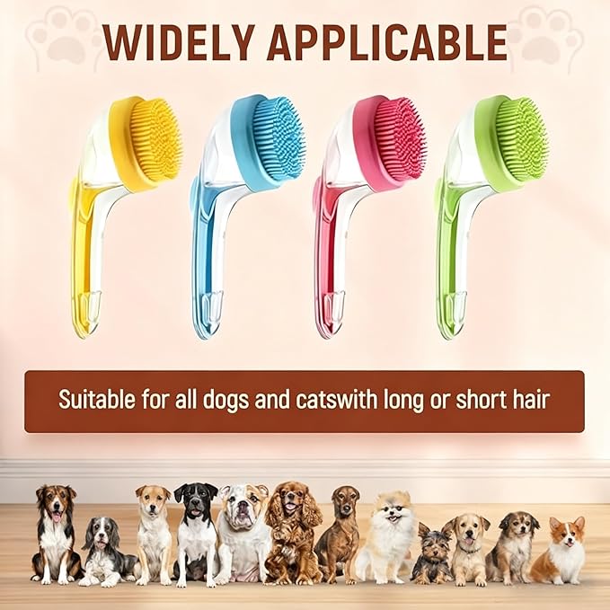 Pet Bath Brush 2 in 1 Dog Shampoo Brush with Built-in Shampoo Dispenser for Long Short Haired Dogs Cats Bubble Maker for Bathing Grooming (Green)