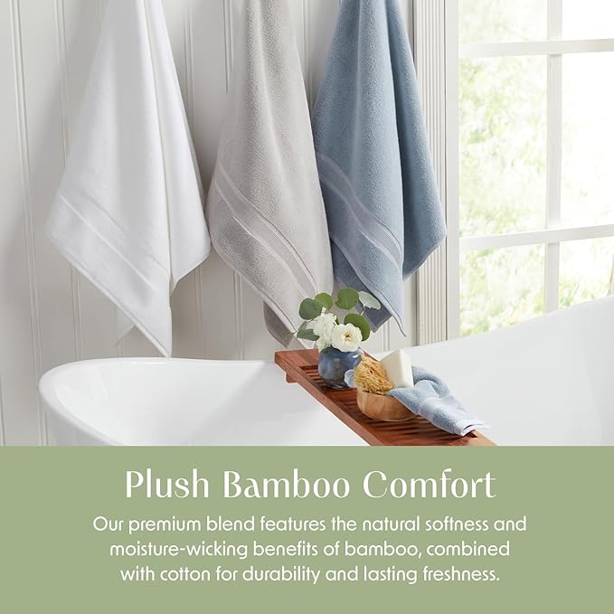 Springtree Home Luxury Bamboo Rayon Bath Towel Set 6 Piece Set | 35% Bamboo Rayon - 65% Cotton | Absorbent Quick-Dry Towels for Bathroom | Oeko-TEX Standard 100 Cotton | Mediterranean Blue