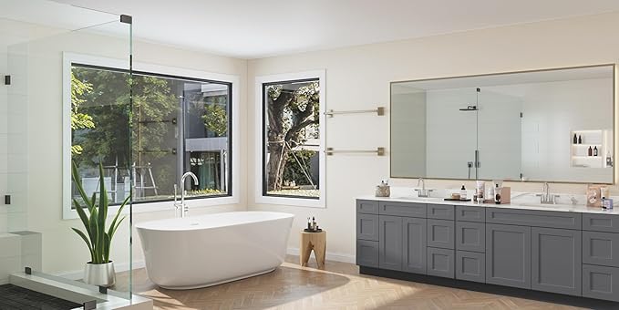 ROOMTEC 60'' Shaker Gray Bathroom Vanity Cabinet with 6 Drawers and 2 Doors, Soft-Close Hinge and Drawer Slides, 144 Pounds, 60"W x 34.5"H x 21"D