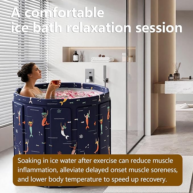 Portable Bath Tub for Adult, Foldable Soaking Bathtub for Hot SPA&Ice Bath, Foldable Small Bathtub Collapsible Tub for Bathing, Quick Setup No Installation, Space-Saving Storage (25.9X27.5IN,BlueFish)