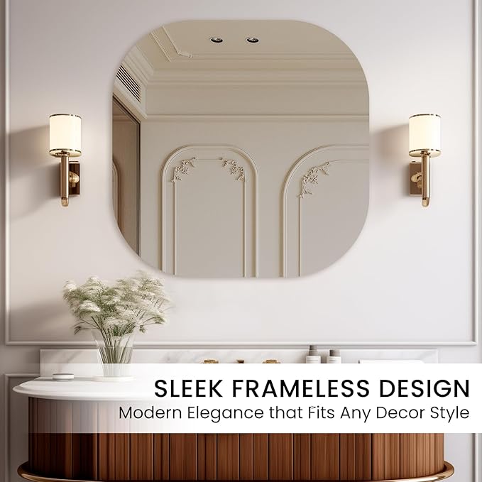 VASUHOME Frameless Bathroom Mirror, 28 x 28 Inch Wall Vanity Mirror, Large Wall Mounted Mirrors for Bathroom, Living Room, Bedroom, Entryway