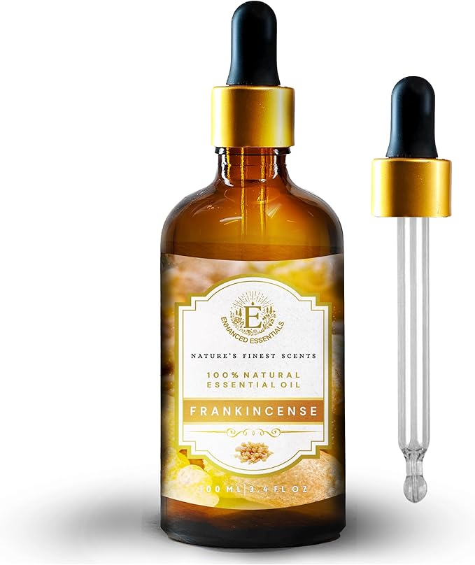 Luxurious Frankincense Essential Oil by Enhanced Essentials| Slow Distilled & Pure| for Home,Skin & Hair Care,Aromatherapy,Meditation,Incense & Candle Making|with Glass Dropper| 3.38 fl oz (100 ml)