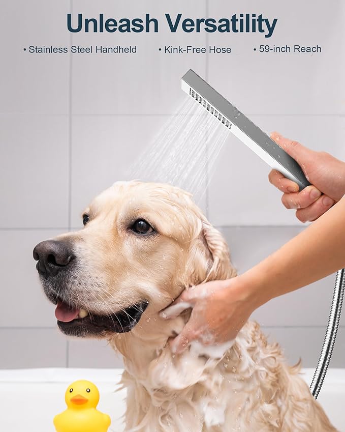 Thermostatic Shower System, Dual Rainfall Shower Heads for Ceilling & Wall Mounted with Handheld Sprayer, Chrome