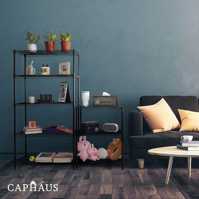 CAPHAUS 3/4/5-Tier Adjustable Height Wire Shelving Unit, Metal Steel Storage Shelve, Rack Shelving, Garage Shelving Storage Organizer, Utility Storage Shelf, 3-Tier Without Wheels, Black