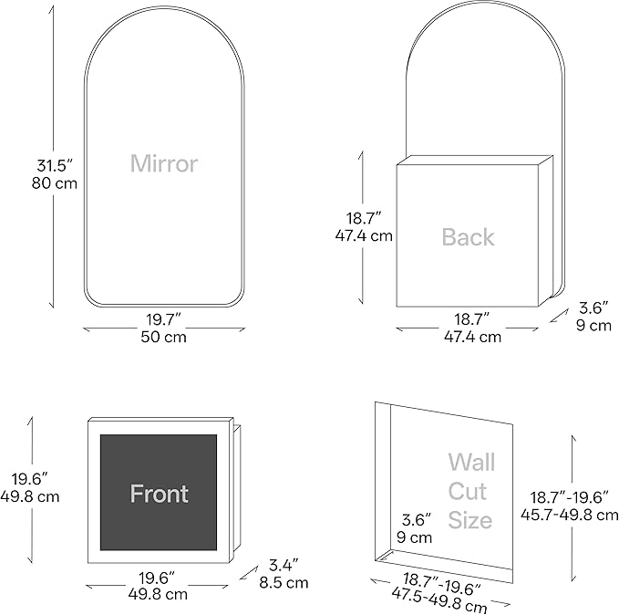 LED Arched Bathroom Medicine Cabinet with Mirror, No Assembly Needed, Recessed or Surface Mount Wall Storage Cabinet, Mirror Cabinet with Tissue Slot (Gold-LED, 31.5" L x 19.7")