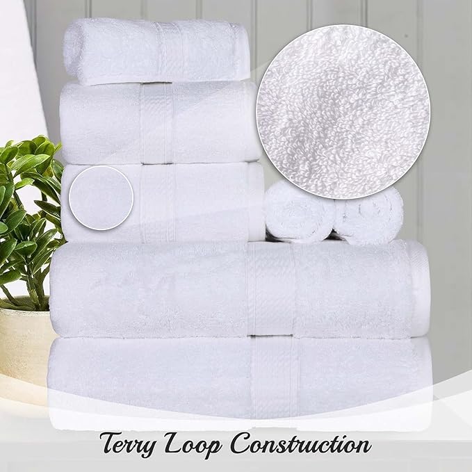 Superior Egyptian Cotton Pile 9 Piece Towel Set, Includes 3 Bath, 3 Hand, 3 Face Towels/Washcloths, Ultra Soft Luxury Towels, Thick Plush Essentials, Guest Bath, Spa, Hotel Bathroom, White