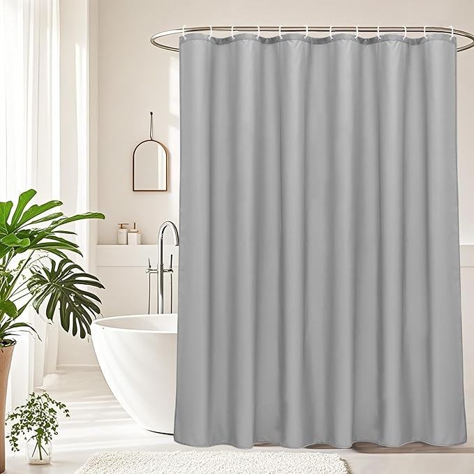 AooHome Hotel Shower Curtain Liner, Fabric Light Grey Shower Curtain with Hooks, Waterproof, 72 x 72 Inch