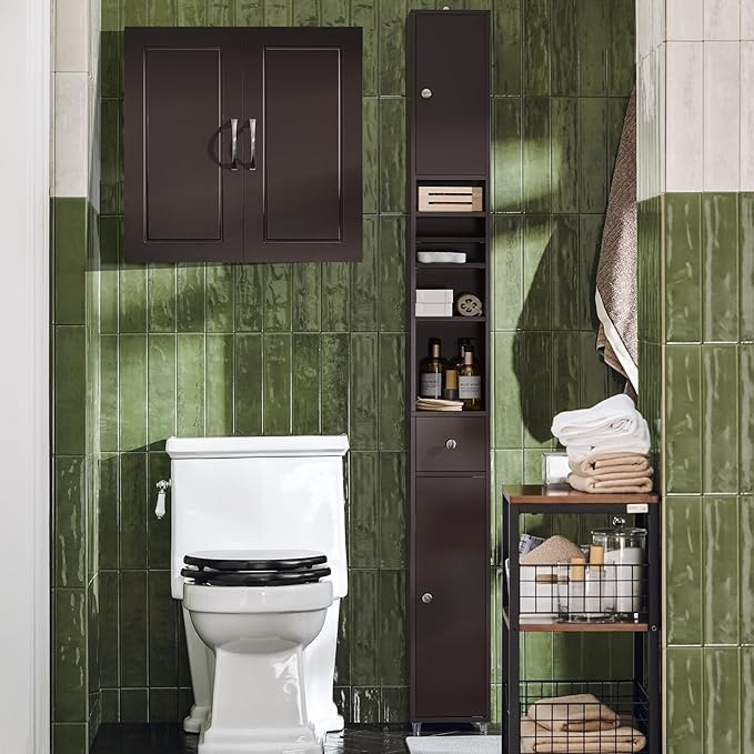 SoBuy Wall Cabinet Laundry Room, Medicine Cabinet for Bathroom Kitchen Garage,Floating Cabinet Hanging Storage with Adjustable Shelf, Brown FRG231-BR