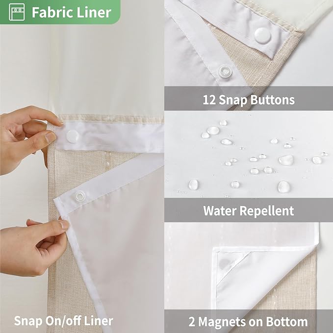 No Hook Stall Shower Curtain with Snap-in Fabric Liner - 54x80 Heavy-Duty Linen Textured Striped Design,Narrow Rustic Modern Farmhouse Bohemian Bathroom Curtain,Water-Repellent,Cream/Beige