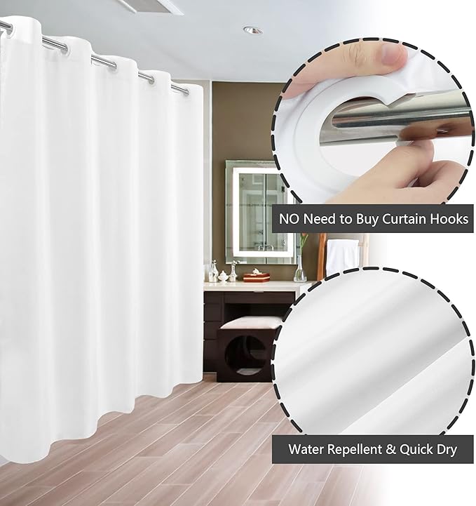 River Dream No Hook Long Shower Curtain or Liner Soft Microfiber - 75" Length Fabric Shower Curtain Liner Set, Machine Washable & Water Repellent, White, 71x77