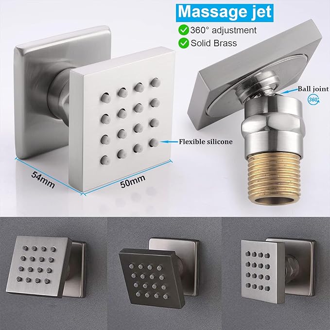 Thermostatic Shower System Brushed Nickel Shower Faucet Set, Four Modes Shower Faucet with 4 PCS Body Jet, Handheld Spray, Ceiling Mount 12 inch Shower Head with 8 inch Wall Mount Shower Head