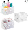 iDesign Portable Shower Caddy Basket with Handle for Dorm or Bathroom, Set of 3, Frost, Made in USA