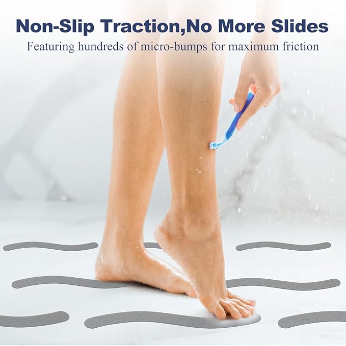 28 PCS Shower Floor Non Slip Stickers with Strong Adhesive, Invisible & Durable Anti Slip Shower Stickers with Scraper for Bath Tub, Pools and Stairs(Grey,Wavy)