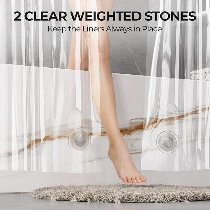 AmazerBath Stall Shower Curtain Liner 2 Pack, 36 x 72 Inches PEVA Plastic Shower Liner with 2 Weighted Stones and 6 Rustproof Metal Grommet, Lightweight Waterproof Shower Curtain - Clear