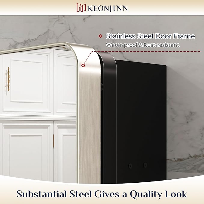 Keonjinn 20 x 26 Inch Brushed Nickel Recessed Medicine Cabinets, Bathroom Mirrored Medicine Cabinet, Brushed Nickel Stainless Steel Framed, Adjustable Shelves, In Wall or Surface Mount, Sturdy, Modern