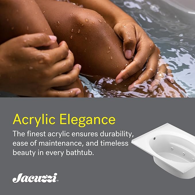 Jacuzzi SIGNATURE Acrylic Drop-In Bathtub, Heated Jet Massage Tub, Slip Resistant, Right Drain Placement, 66" (L) x 38" (W), Oval, White