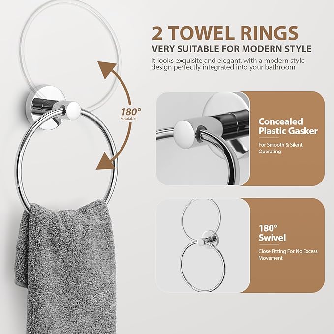 Polished Chrome Bathroom Hardware Set 4 Piece Towel bar Set,Towel Rack for Bathroom Wall Mounted Adjustable Expandable 24 inch Towel Holder Robe Hook Towel Ring Toilet Paper Holder