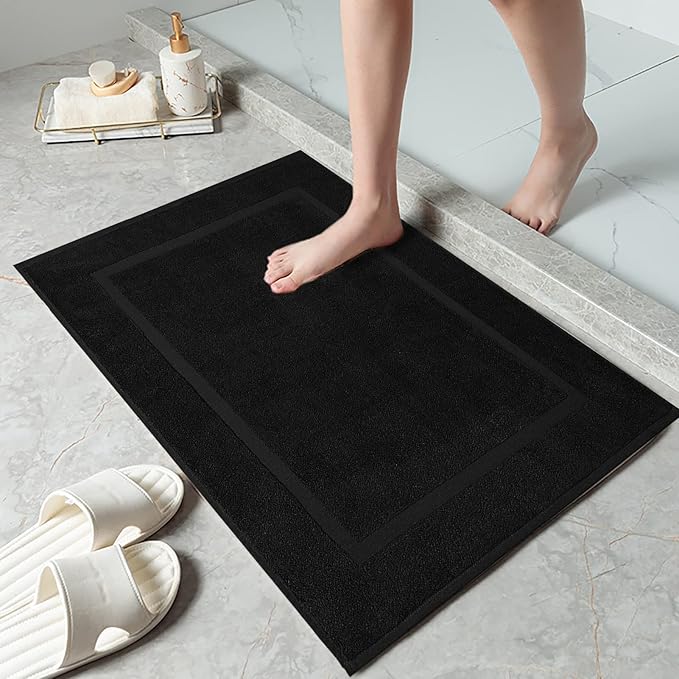 DAN RIVER Classic Cotton Bath Mats Set of 2 – Not a Bathroom Rug, Ultra Soft, Highly Absorbent & Machine Washable Bath Mat Towel for Bathroom Floor Mat – Durable, Quick-Dry, 21x34 Inches, Black