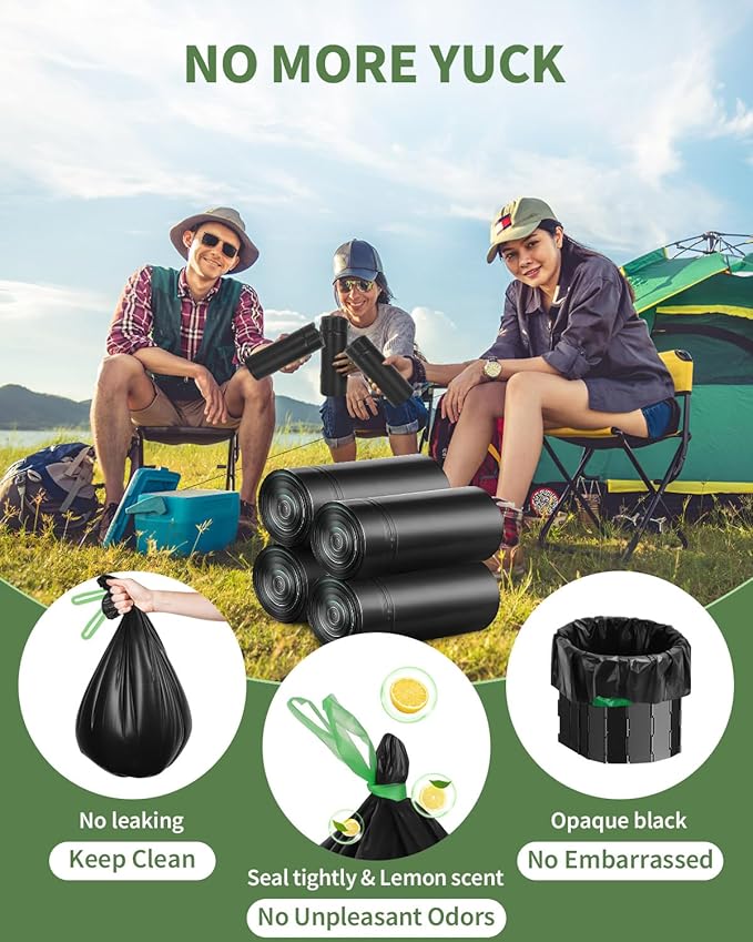 25 Portable Camping Toilet Bags Drawstring, 8 Gal Compost Bags for Potty Adults, Outdoor Waste Bag for 5 Gallon Bucket Bathroom Travel Backpacking