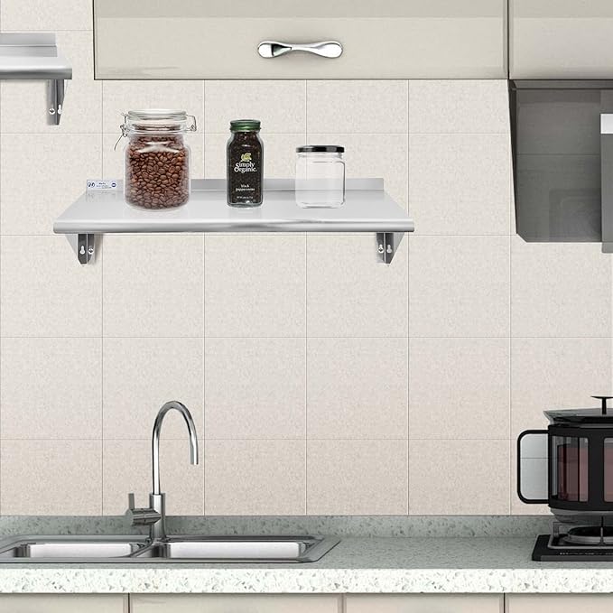 HALLY SINKS & TABLES H Stainless Steel Shelf 18 x 36 Inches, 350 lb, Commercial Wall Mount Floating Shelving for Restaurant, Kitchen, Home and Hotel