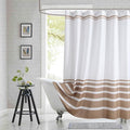72x90 Inch Extra Long Shower Curtain, Beige and White Ombre Striped Waterproof Fabric, Modern Hotel Spa Design with 12 Rustproof Grommets & Weighted Hem
