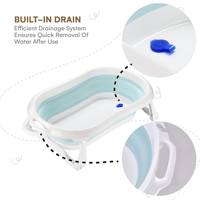 Childlike Behavior Portable Foldable Bathtub for Babies, Newborns, Infants, Toddlers - Collapsible, Folding Baby Soaking Bath Tub with Non-Slip, Anti-Skid Legs - Easy to Store, Safe Material