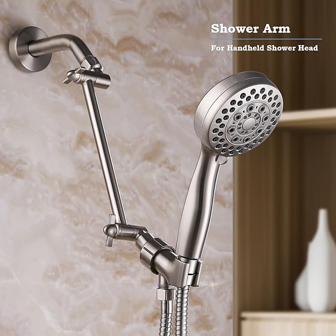 Shower Head Extender, Adjustable Shower Head Extension Brushed Nickel, Adjustable for Any Shower Angels, Universal Straight Shower Arm