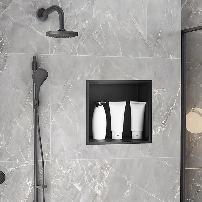 SaniteModar Shower Niche, Stainless Steel Shower Niche 12" X 12" No Tile Needed, Recessed for Bathroom Storage, Matte Black (Matte Black, 12x12)