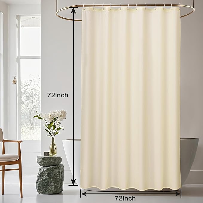 AooHome Hotel Shower Curtain Liner, Fabric Beige Standard Shower Curtain with Hooks, Weighted Hem, Water Repellent, 72 x 72 Inch
