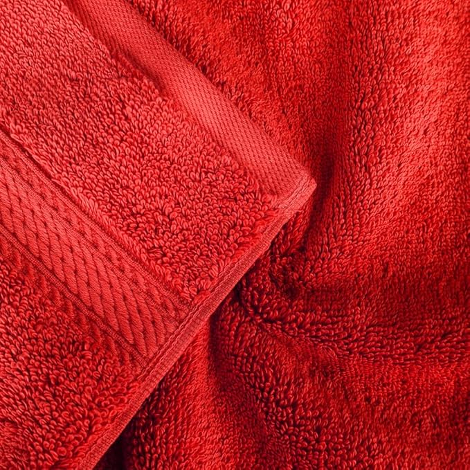 Superior Egyptian Cotton Pile Hand Towel Set of 4, Ultra Soft Luxury Towels, Thick Plush Essentials, Absorbent Heavyweight, Guest Bath, Hotel, Spa, Home Bathroom, Shower Basics, Red