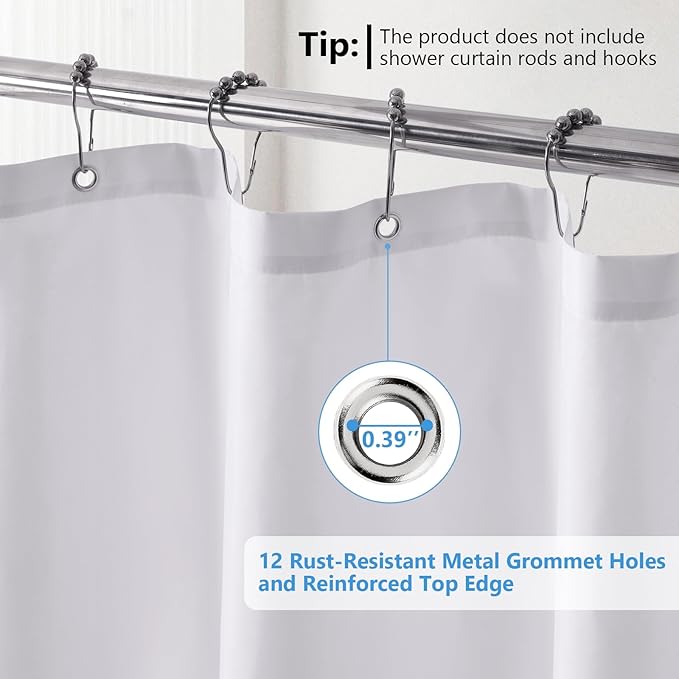 120GSM Ultimate Waterproof Fabric Shower Curtain Liner - TPU Lamination Technology with 3 Magnets,Machine Washable,71x78 Inch Soft Cloth Shower Curtain or Shower Liner,for Bathroom(White)