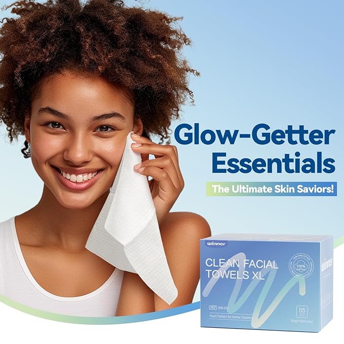 Winner Face Towels, 100% USDA Biobased Facial Towelettes XL, Disposable Face Towel for Sensitive Skin, Ultra Soft Makeup Remover Dry Wipes, Odor-Free, 165 Count, 3 Pack