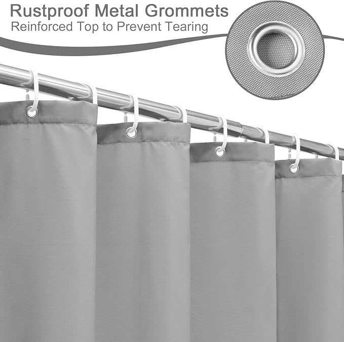 AooHome Extra Long Shower Curtain Liner, Fabric Shower Curtain with Hooks for Hotel, Water Repellent, 72 Width x 84 Height Inch, Light Grey
