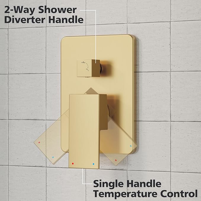 Gabrylly Gold Shower System, High-Pressure 10" Stainless Steel Rain Showerhead with handheld Spray Combo, Rainfall Shower Faucet Set Complete, 2 Way Valve Included, Brushed Gold