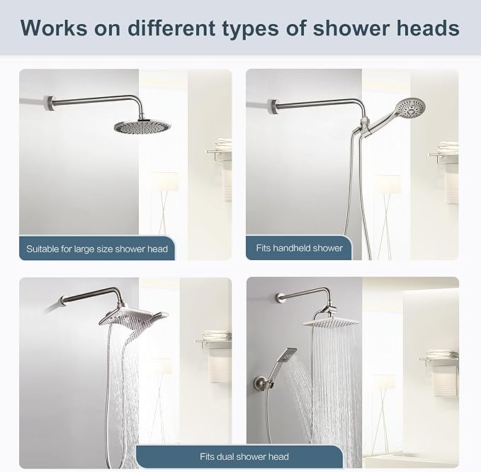 BRIGHT SHOWERS 16-Inch Shower Head Extension Arm with Flange, L Shaped Shower Extender, Extra-Long Stainless Steel Shower Pipe, Brushed Nickel